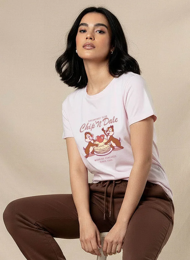 SP Characters Cotton T-shirt with Chip and Dale Print